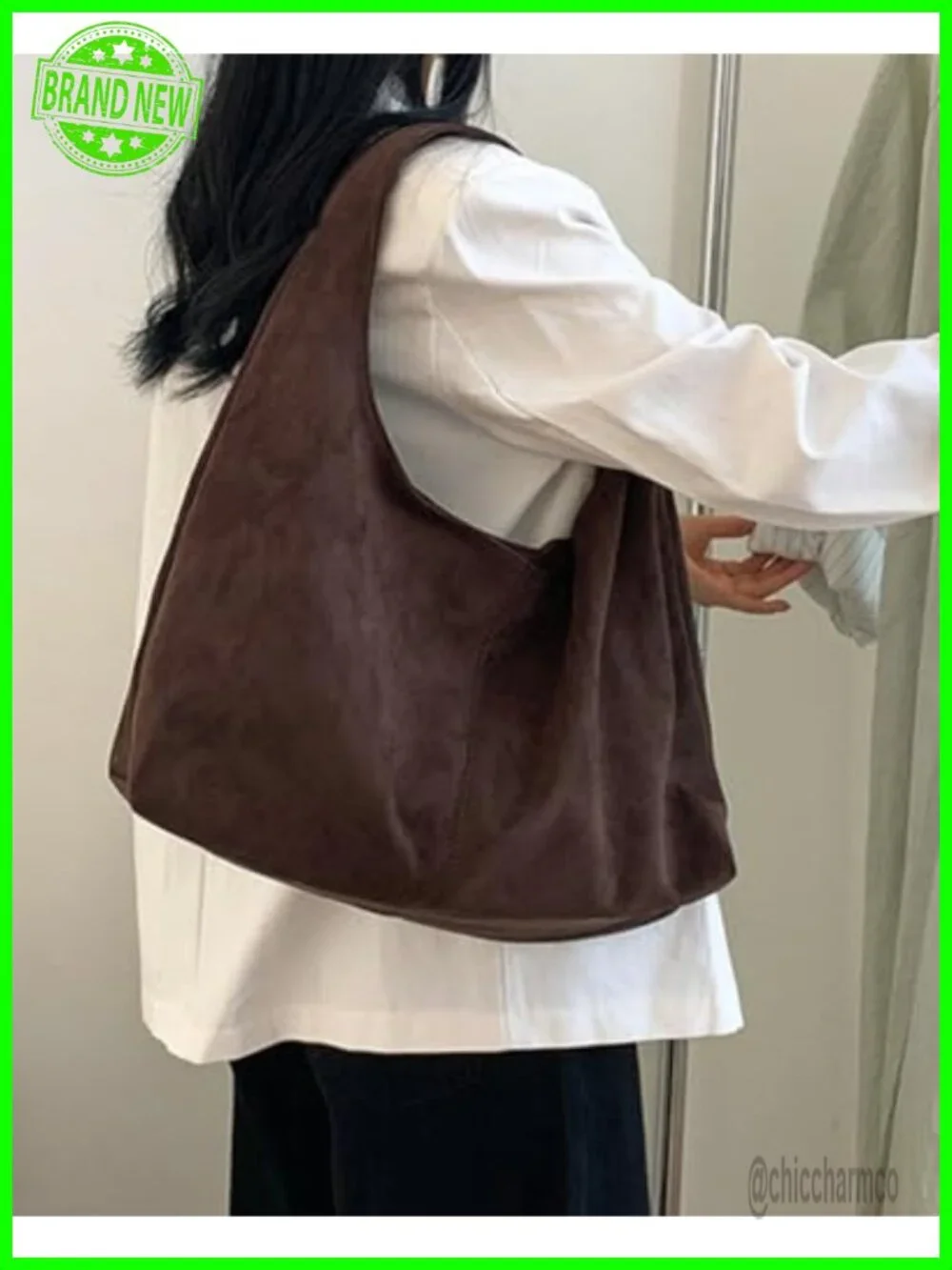 Suede Tote Bag Crescent Shoulder Handbag Underarm Purse Work Bag